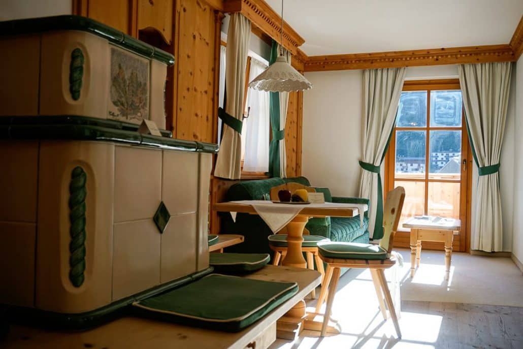 Inside Hotel Chalet del Sogno with its wooden cosy features