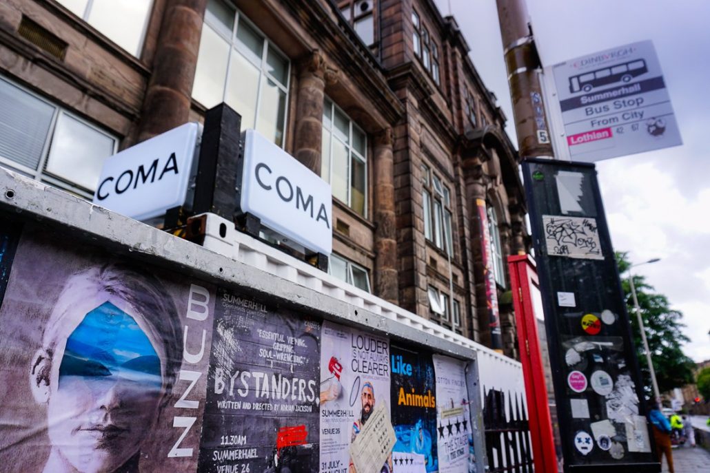 Outside the COMA experience at the Edinburgh Fringe Festival in Scotland