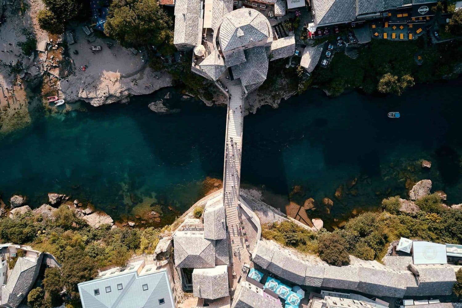 Aerial view of Mostar Bridge