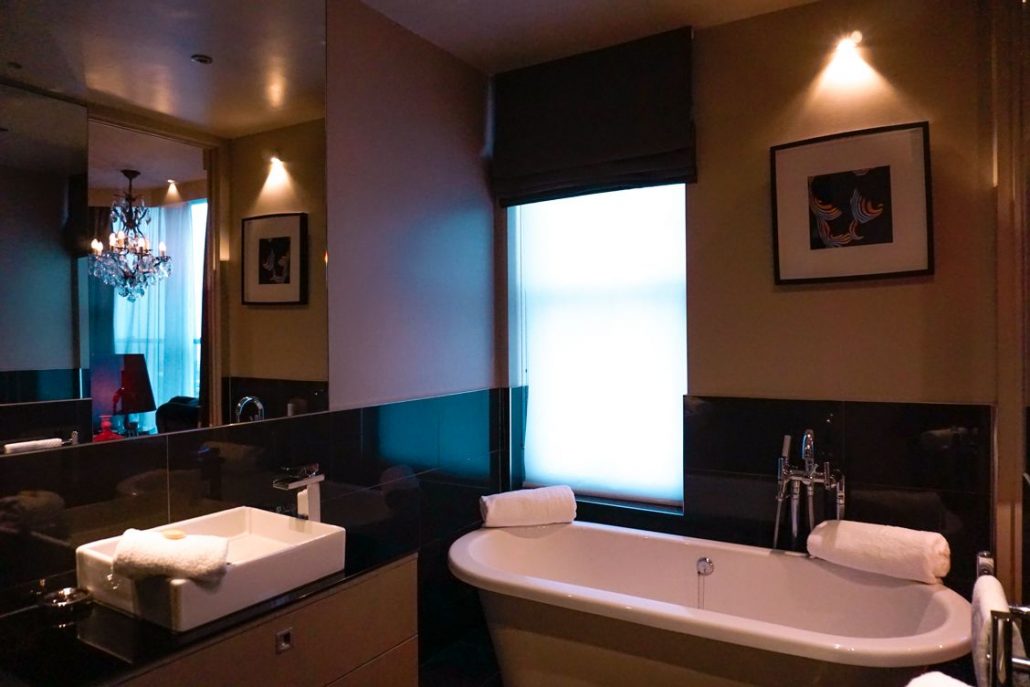 Free-standing bathtub within the luxurious bathroom of my room at The Square Hotel Brighton