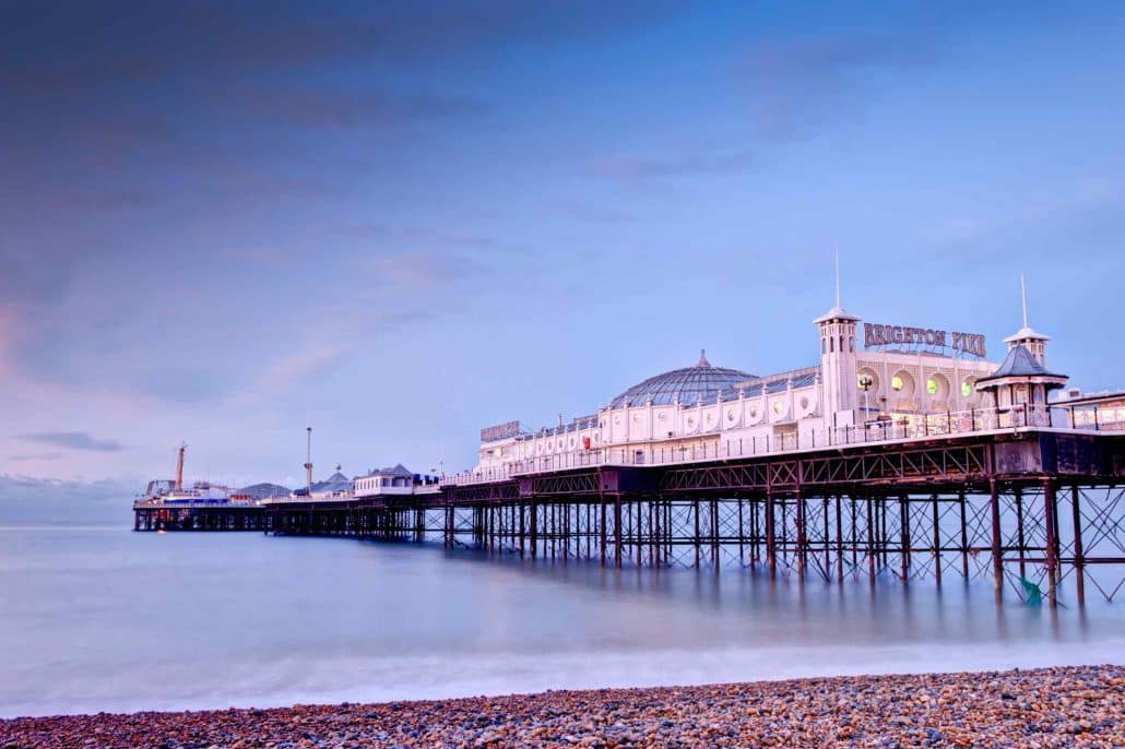 Beautiful view of Brighton Seafront Palace Pier at Sunset